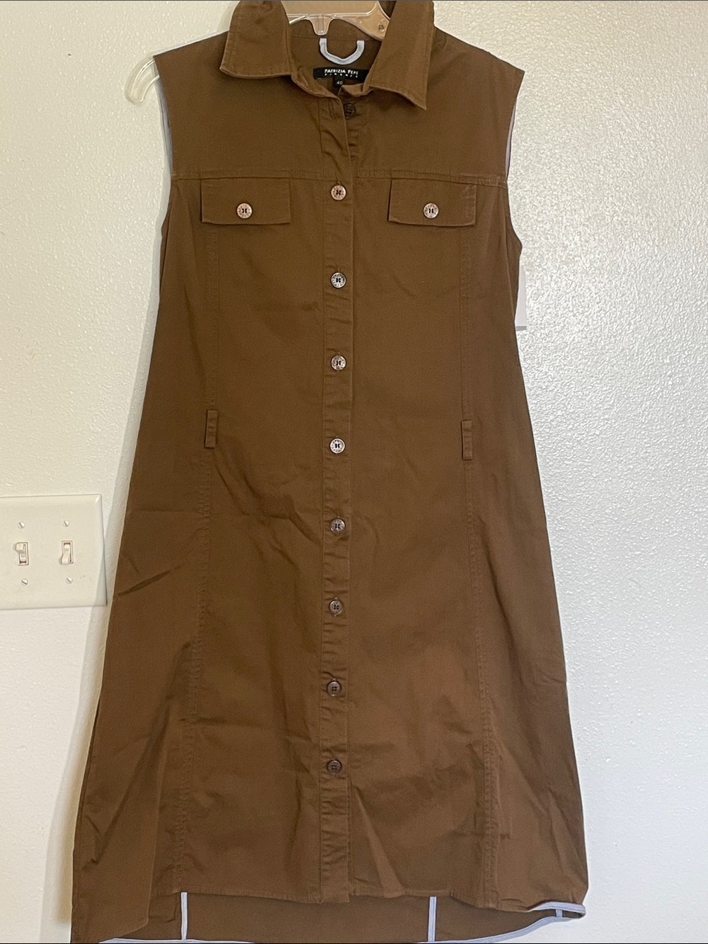 Patrizia Pepe Brown Sleeveless Button-Down Midi Dress